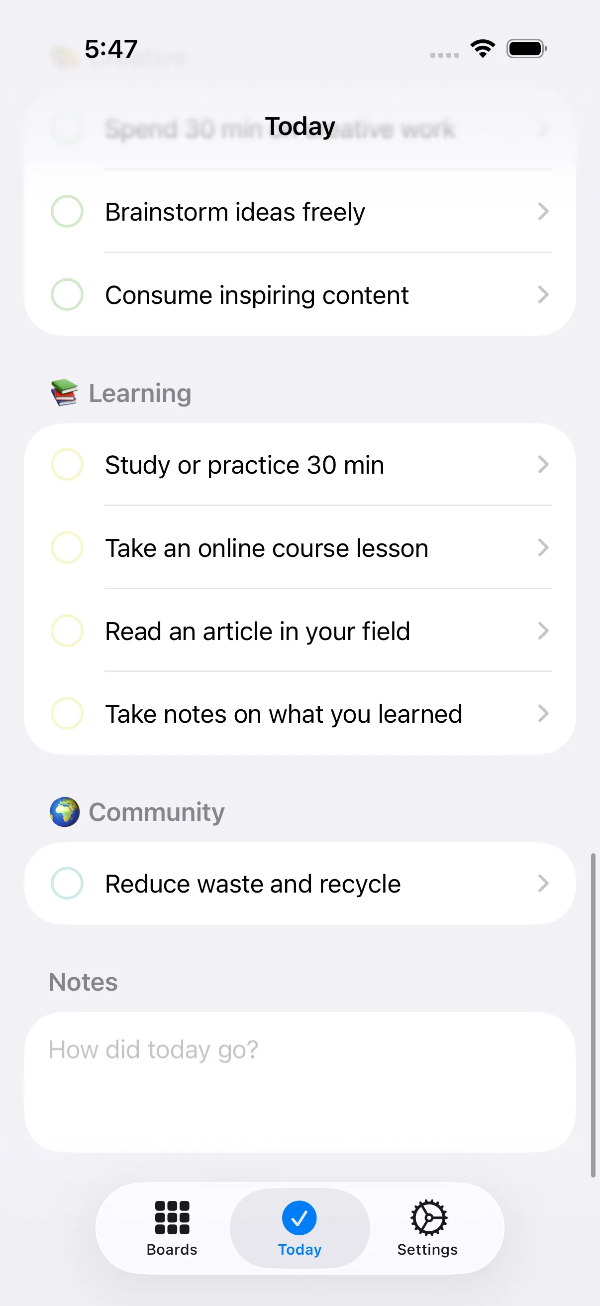 Daily reflection notes