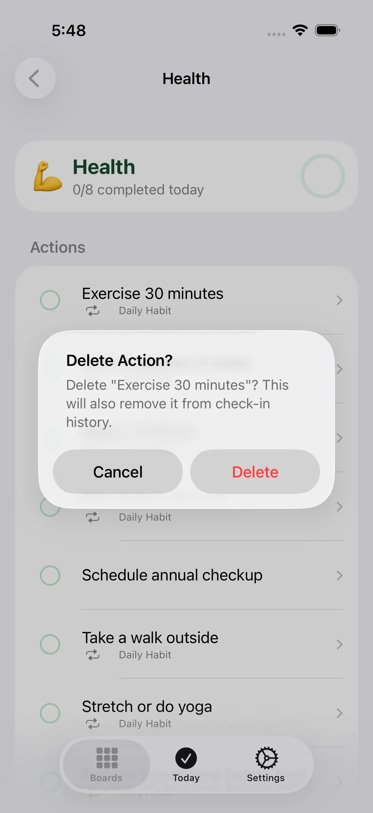 Delete (Delete Action alert)